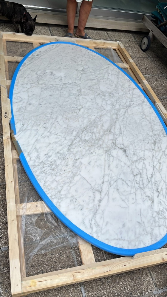 Original Knoll Tulip Oval Dining Table 244x137 By Eero Saarinen In Arabescato Matte Marble In New Condition!! (photo 3 of 15)