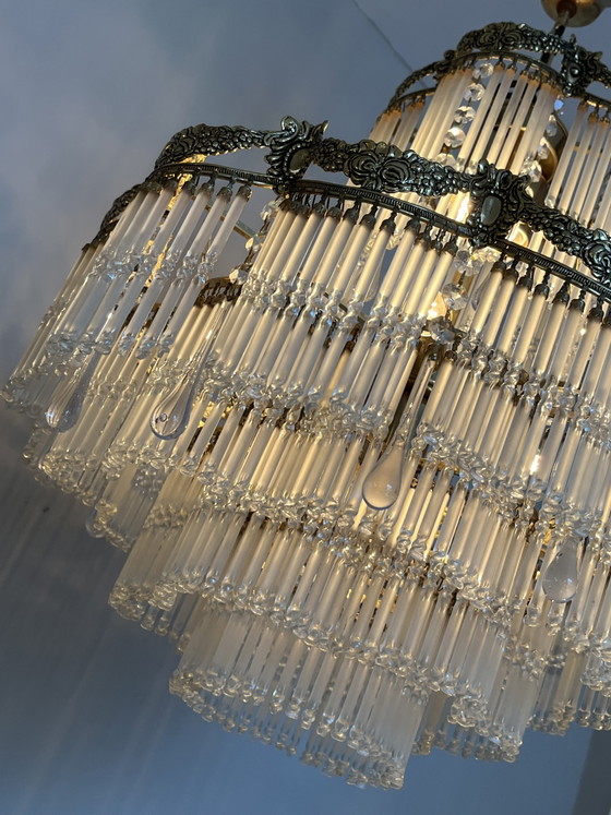 Vintage Belle Epoque Style Chandelier Rod Pendant Lamp – Crystal, Copper (photo 6 of 9)
