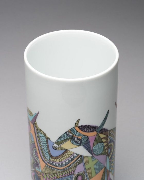 Image 1 of Rosenthal “Bulls” & “Roosters” Designer Vase Duo Cuno Fischer & Bjørn Wiinblad