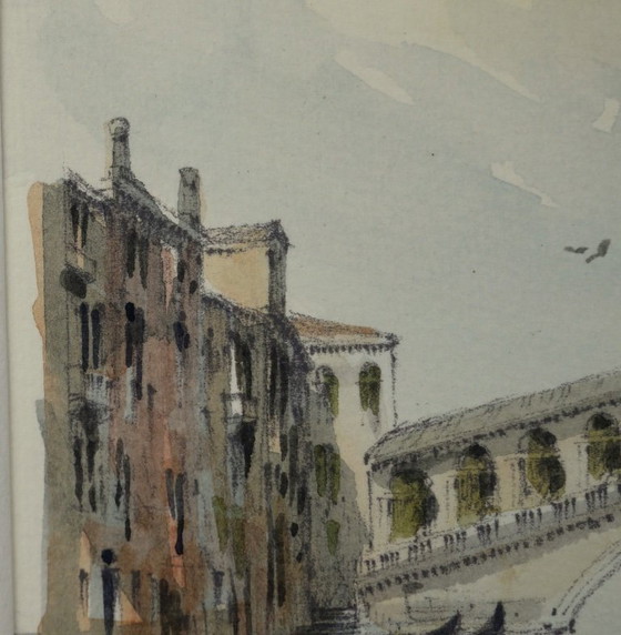 Image 1 of The Rialto Bridge, Venice - Signed and dated watercolor drawing, 1990, framed
