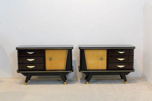 Paire de Tables de nuit hollandaises caractéristiques en bois, années 1950