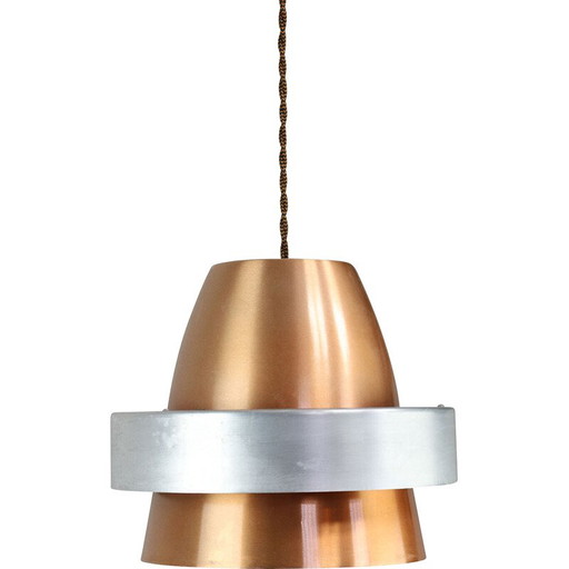 Vintage Space Age hanglamp van koperkleurig aluminium, Italië 1970