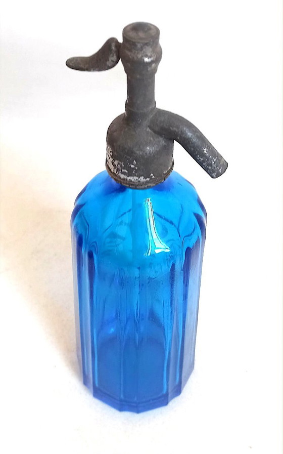 Cobalt Blue Seltzer Water Siphon Bottle Height 34 cm – Decorative Objects, Glass, Metal (photo 2 of 12)