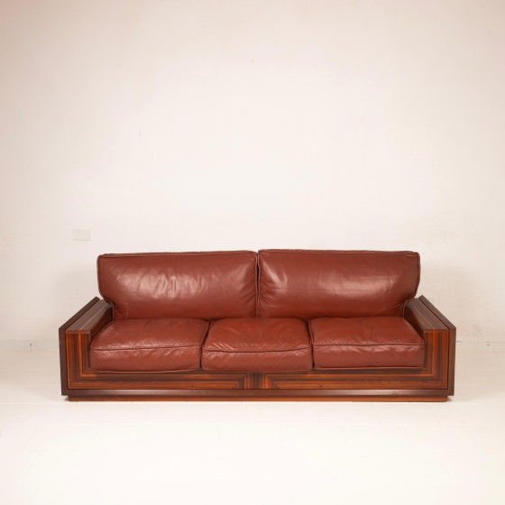Sofá Paganini de Luciano Frigerio para Frigerio di Desio 1980 – Leather, Wood (photo 2 of 20)