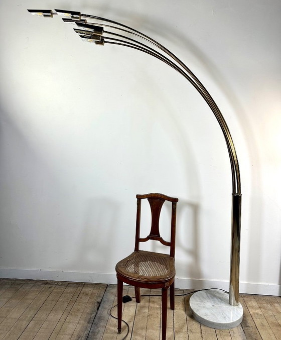 Image 1 of Lampadaire Arc italien 6 lumières en laiton doré 1970'S