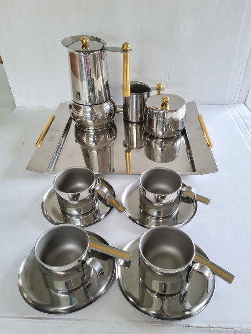 Guido Bergna Italy Espresso Maker, 4x Cup/Saucer/Spoon Set