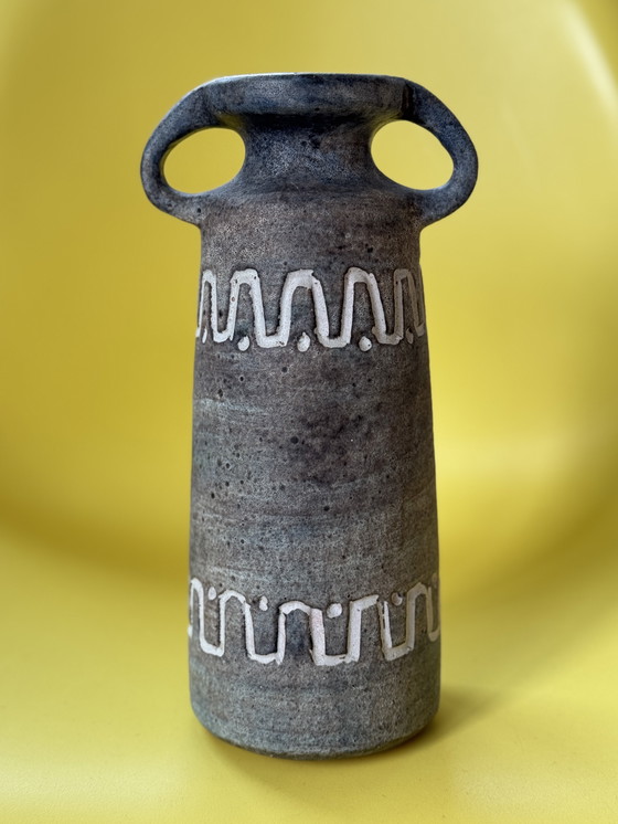 Image 1 of Vintage Heissner vase West Germany 1960s - with relief pattern and fat lava