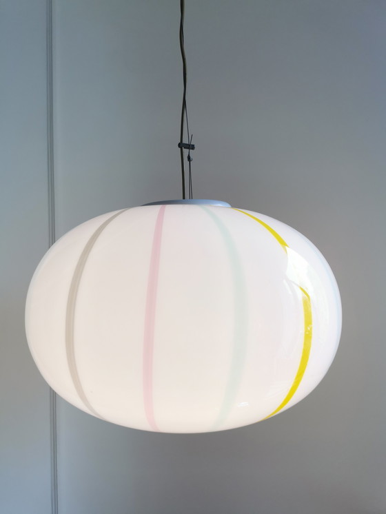 Image 1 of Large Candy Stripes Murano Vintage pendant light 