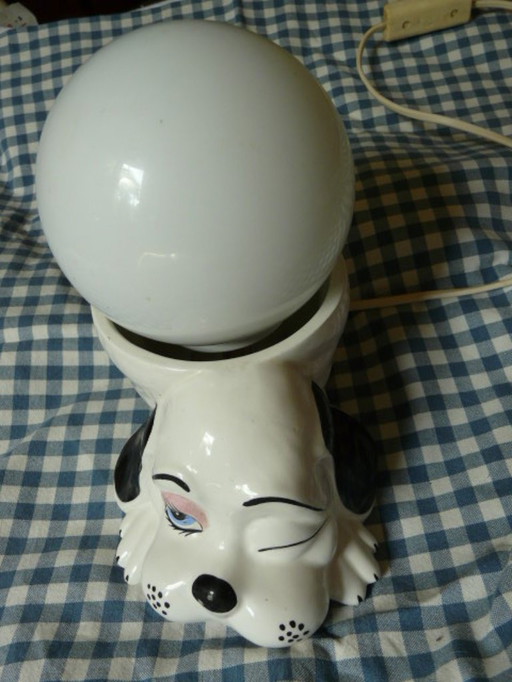 Ceramic and opaline dog lamp 1960/70 Signed Bassano Italy