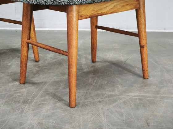 Pair of Mid-Century Modern Oak Stools, Newly Upholstered, 1960s, Textile, Wood, Green, Mid Century Modern (photo 5 of 8)