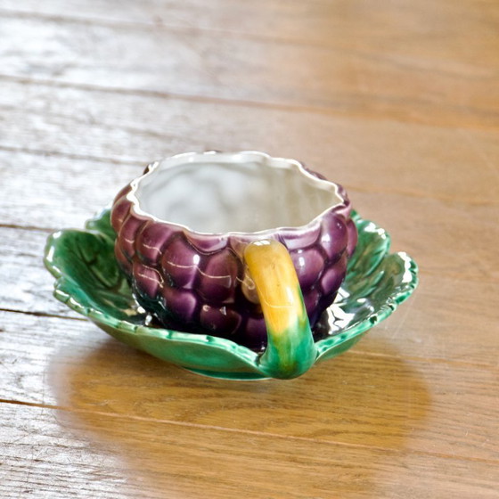 Image 1 of Salsiera in terracotta di Sarreguemines del XIX secolo, uva