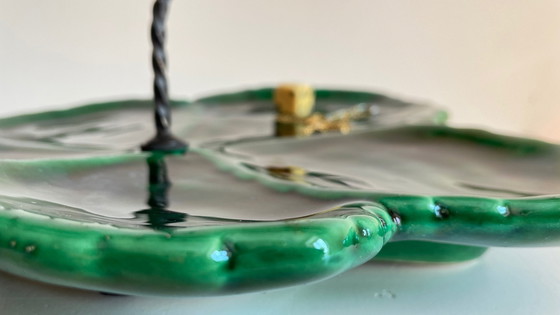 Image 1 of Vintage Enameled Ceramic Barbotine Dish