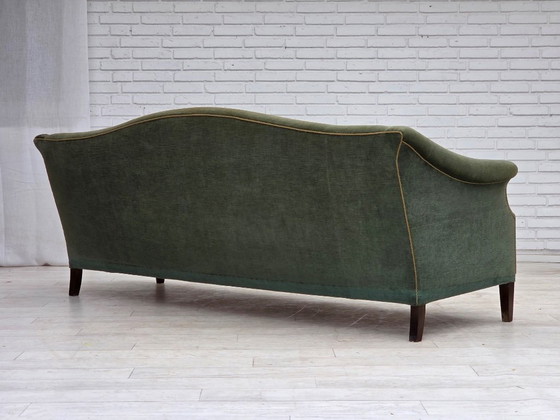 Image 1 of 1960s, 3-Seater Danish Sofa, Green Furniture Velour.