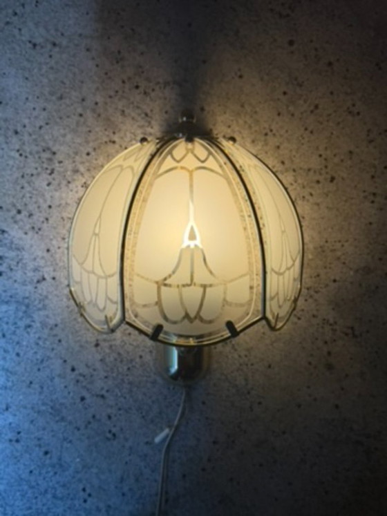 Wall Sconce, Art Deco Etched Panel Design, Brass Mount – Wall lights, Glass (photo 4 of 15)