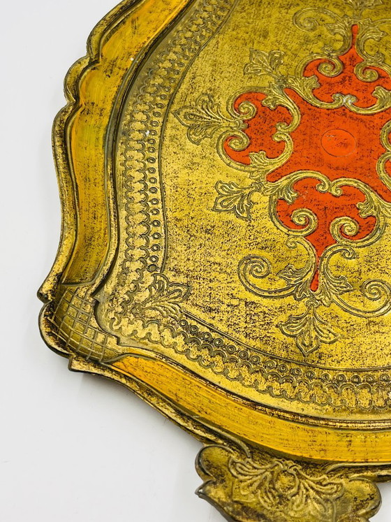 Image 1 of Grande vassoio fiorentino, stile barocco, oro giallo, vintage anni '70