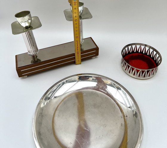 Image 1 of Mid-Century Tisch-Set – Kerzenleuchter, Servierschale & Flaschenhalter