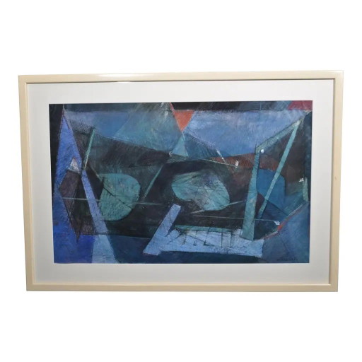 André Brechet "Abstract Composition" Charcoal and Grease Pencil Signed, Framed