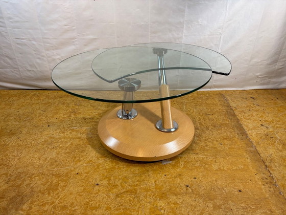 Image 1 of Table basse pivotante Vintage Tokyo Twist – Plateau en verre extensible – Design moderne du milieu du siècle. Affirmez votre sty