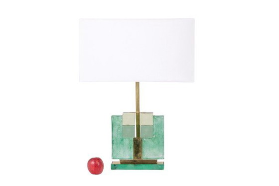 Image 1 of Paar Lampen aus Muranoglas, grün schillernd. 20. bis 21.