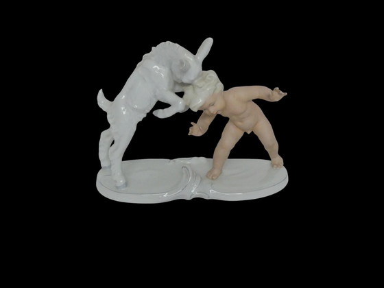 Image 1 of Schaubach art deco porcelain figurine putto with goat UK1aEb