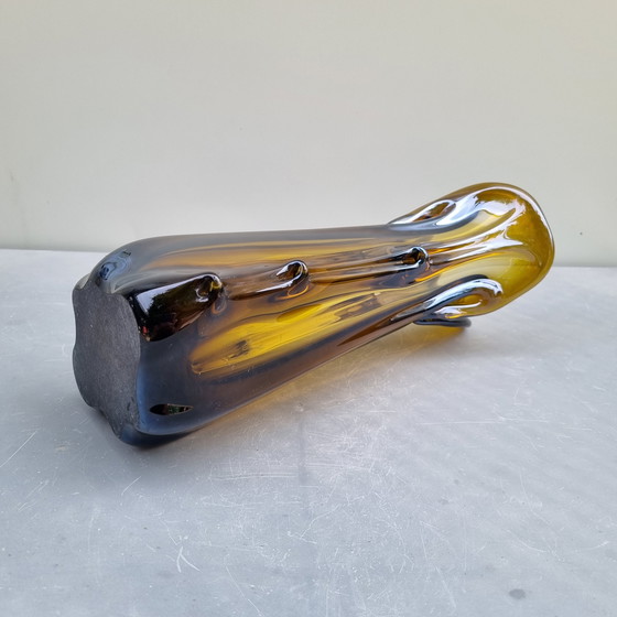 Image 1 of seventies Murano Amber iriserende design vaas