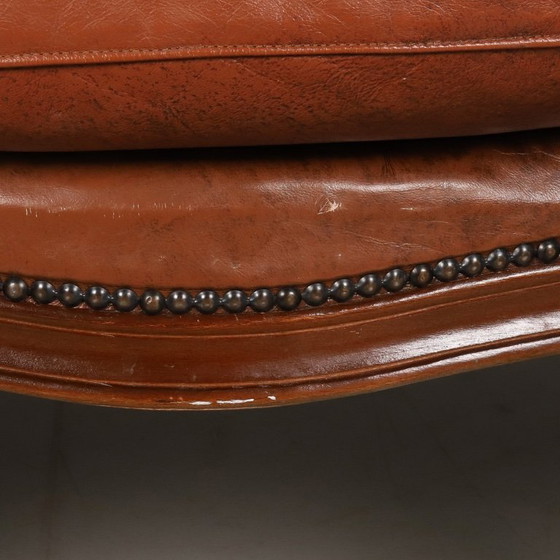 Image 1 of Rococo-Style 3-Seater Sofa — Leather & Wood — Classic Curved Salon Silhouette