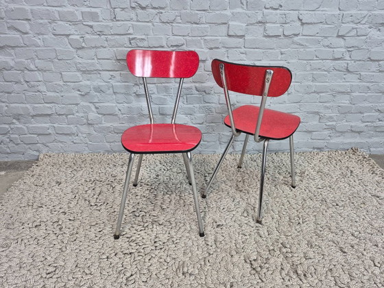 Set di 4 Sedie da Cucina di Design Vintage di Brabantia, Formica Striata Rossa, Paesi Bassi, anni '60 (photo 4 of 8)