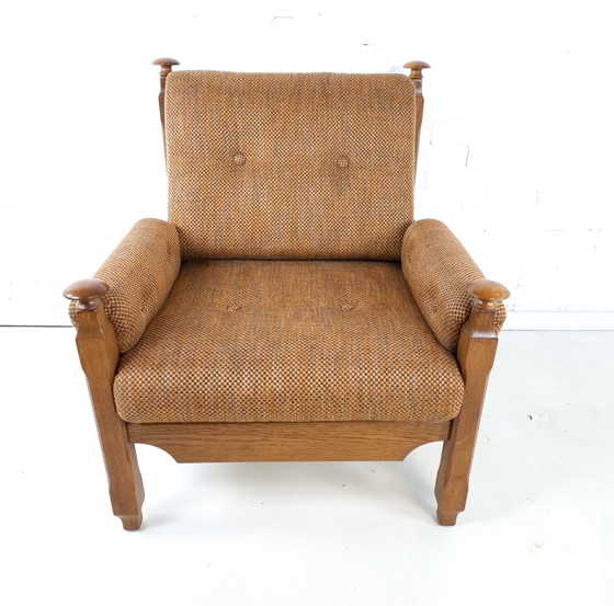 Image 1 of Vintage fauteuil brutalist Deens design hout stof jaren 70