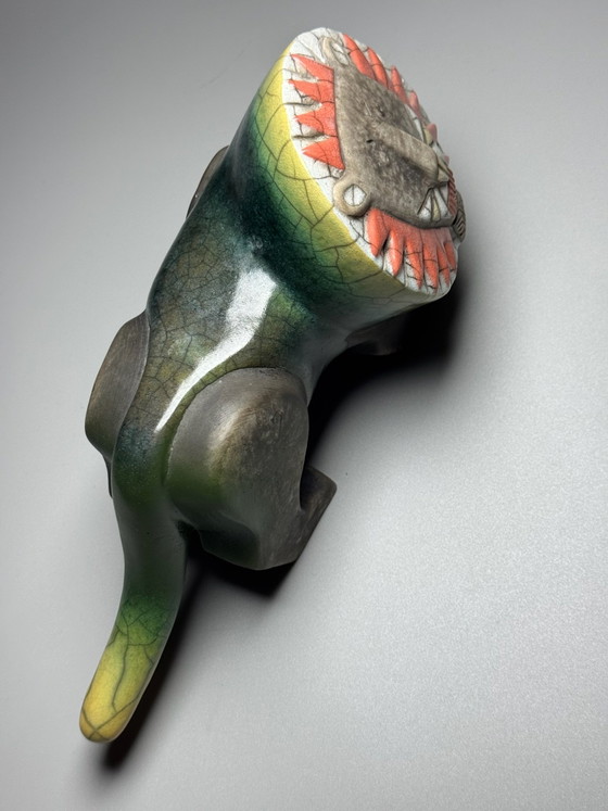 South African Raku Ceramic Lion, African-Inspired Sculpture, Handcrafted Decorative Art, Green (photo 14 of 14)