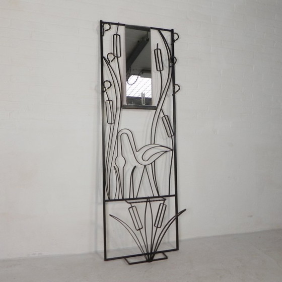 Steel standing wall coat rack with bird motif, 1950s, Metal, Glass, Black, Mid Century Modern (photo 3 of 10)