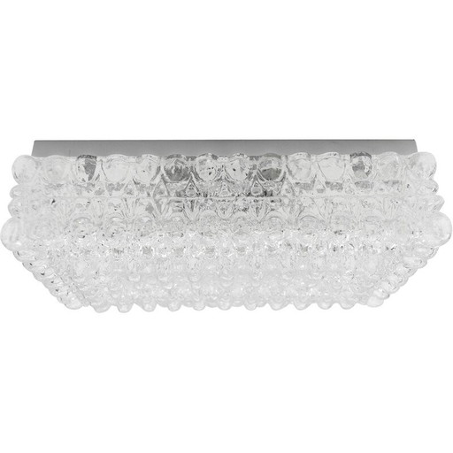 Vintage square Bega ceiling lamp in bubbled glass, 1960