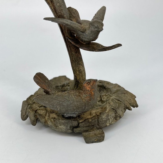 Image 1 of Antiker figürlicher Kerzenleuchter mit Vögeln, Zinkguss, um 1880–1900