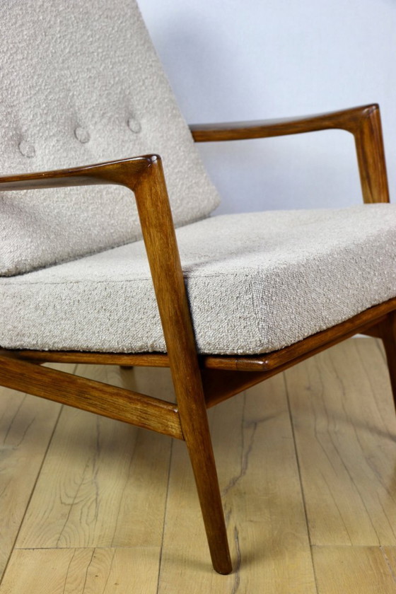 Image 1 of PRL armchair "Stefan" wooden beech vintage beige boucle - darker wood