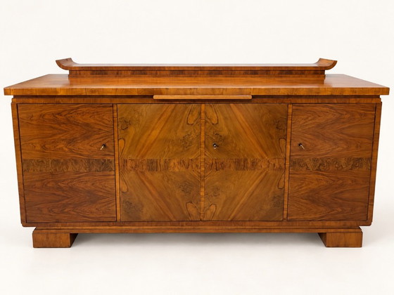 Credenze in legno con motivo a venatura geometrica, Marrone, Art Deco (foto 2 di 15)