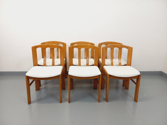 Image 1 of Set of 6 vintage chairs in elm wood and bouclé fabric from the 70s and 80s
