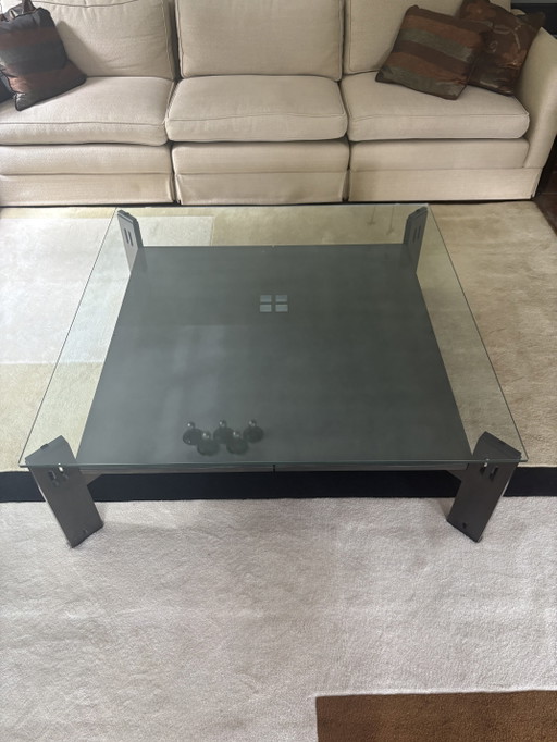 Tavolino Giorgetti con prolunga centrale e piano in vetro – salontafels, Wood, Glass