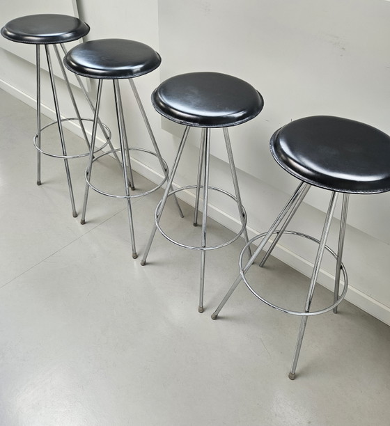 Image 1 of 4 sgabelli da bar vintage cromati neri