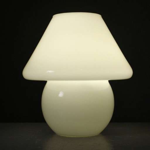 Paddenstoel sfeerlamp, opaal Murano glas, jaren 80 design