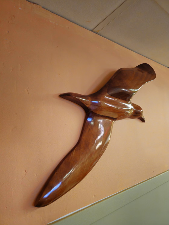 Image 1 of Grote Vintage Houten Wandvogel Vogel Wanddecoratie 62 cm