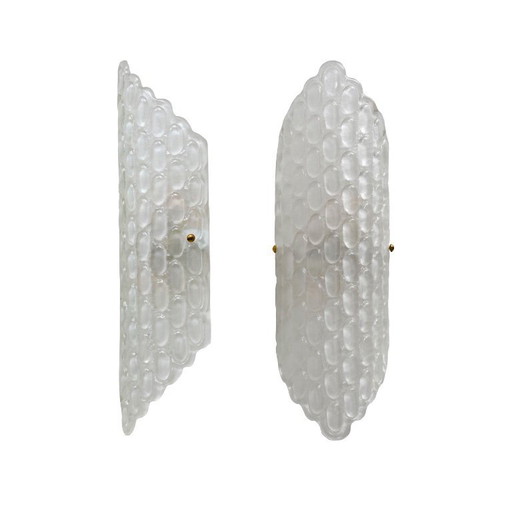 Par de apliques de pared de cristal de Murano transparente con relieve texturizado – wandlampen, Murano Glass