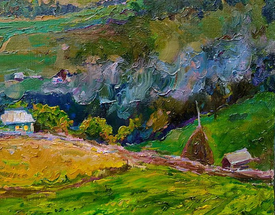 Pintura al óleo original Paisaje Naturaleza Pueblo Atardecer en las montañas – Pinturas y dibujos, Canvas (photo 5 of 5)