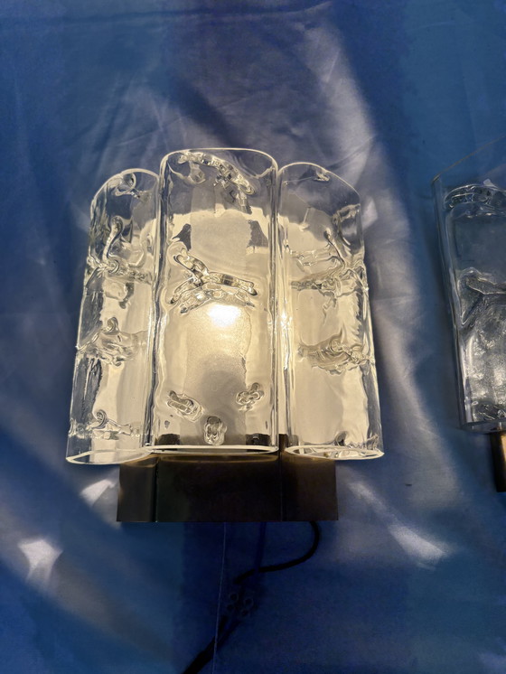 Image 1 of Set of 2 vintage Doria Leuchten ice glass wall lamps 1960s