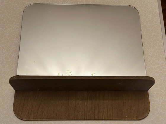 Vintage wall mirror with wooden shelf, 60s, Glass, Silver (photo 3 of 9)