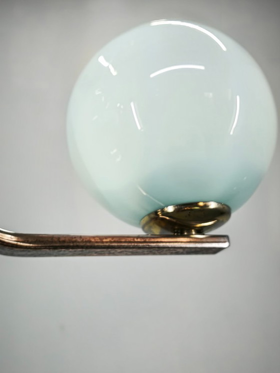 Image 1 of Art Deco Chrome and Opaline Glass Chandelier, Czechoslovakia, 1930s