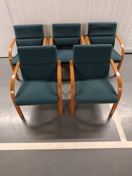 5 Vintage Deense Loungestoelen Groen, Wollen, Gebogen Hout, Retro Uit De Jaren 80. – eetkamerstoelen, Wool (photo 2 of 9)