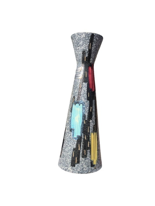 Scheurich table ceramic vase h. 10.82" colorful handpainted with orignal label sticker w. germany foreign 1960s wgp