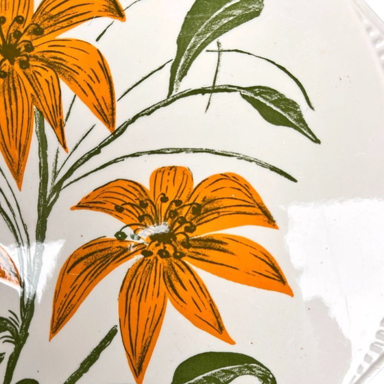 Image 1 of Plat à motifs floraux Edelkeramik Grünstadt, Allemagne des années 1960, style Mid-Century Modern