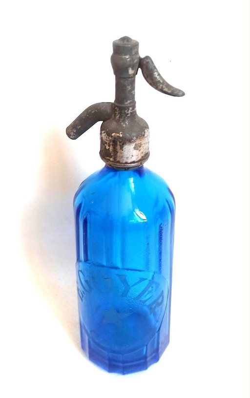 Kobaltblaue Siphonflasche für Selterswasser Höhe 34 cm