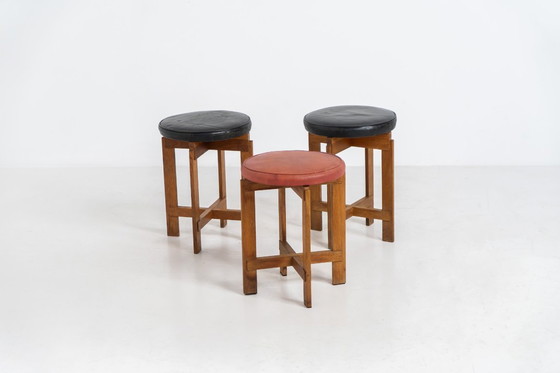 Image 1 of Sehr seltenes Hockerset von Uno & Östen Kristiansson für Luxus Vittsjö (Schweden, 1950er Jahre).