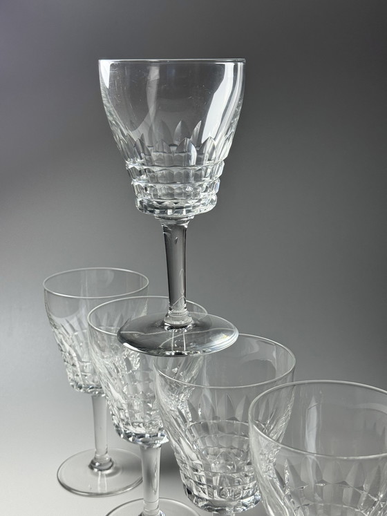 Image 1 of Set van 6 grote kristallen wijn- of waterglazen – Val Saint Lambert “Service Mery” – Art Deco